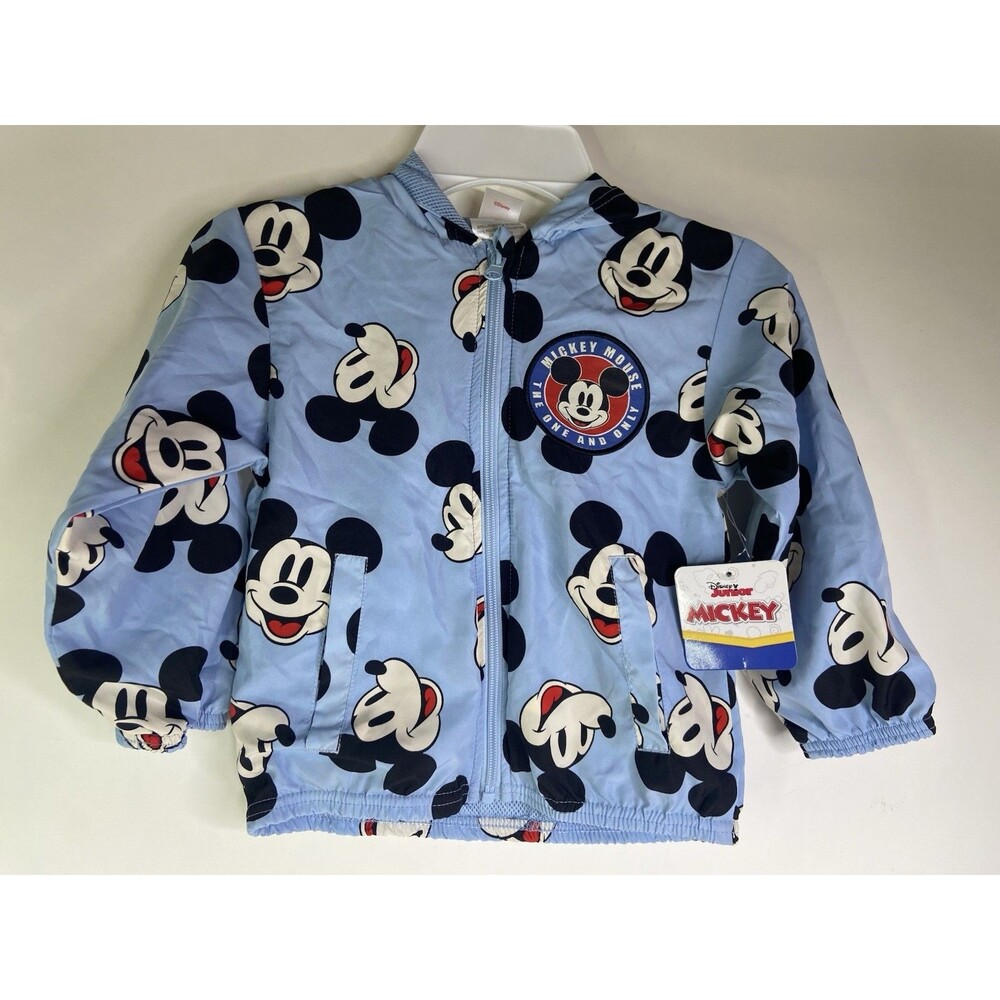 Disney Mickey Mouse Windbreaker Lightweight Hooded 3D Ears Zip Up Jacket Boys 3T